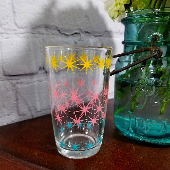 Pastel Yellow Pink Blue Starburst Juice Glass - Picture 2 of 4